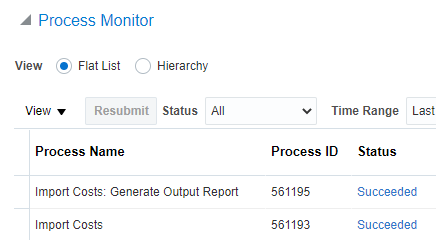 Process Monitor in Oracle PPM Cloud