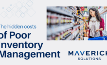 A textured background with an image of a woman in a grocery store aisle. She is looking at an item and holding a basket. Text reads, "The hidden costs of Poor Inventory Management." The Hidden Costs of Poor Inventory Management (And How to Avoid Them)