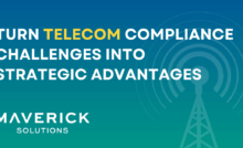 A telecom tower icon against a green and blue gradient background. Text reads, "Turn Telecom Compliance Challenges into Strategic Advantages." ERP Systems as a Catalyst for Regulatory Compliance in Telecommunications 