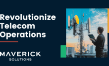 A man with an ipad looks at a telecom tower against a blue sky. Text reads, "Revolutionize Telecom Operations." Integrating Legacy Systems with Modern Tech in Telecommunications